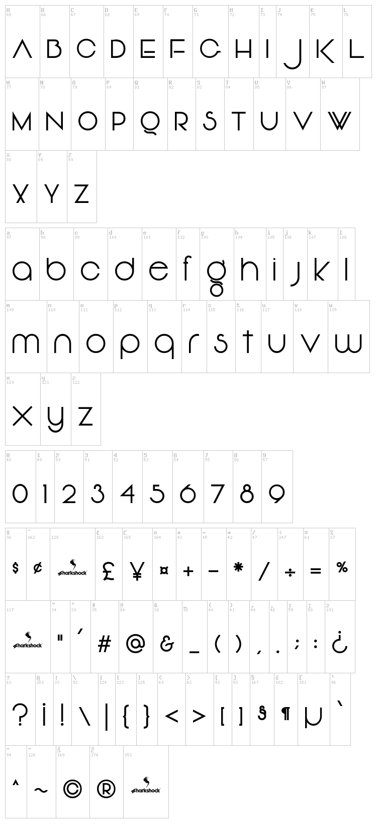 Vonique 92 font map